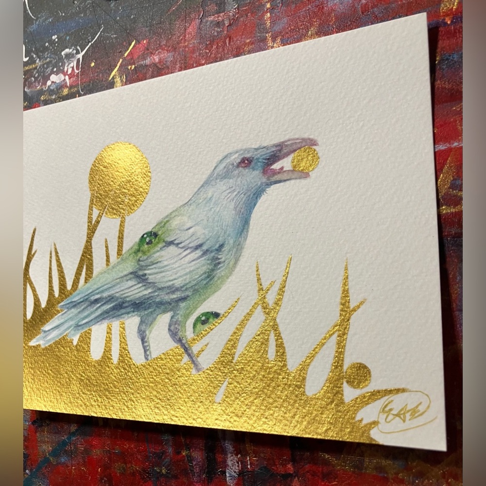 Original Painting White Raven Gold Accents 2026 surrealism by artist Artettina